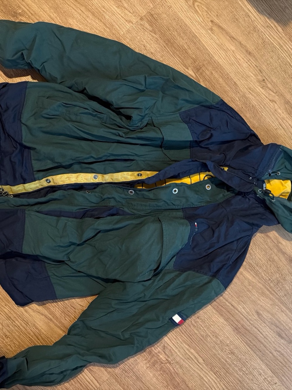 Tommy Hilfiger Green, Navy & Yellow Hooded Puffer Jacket